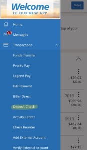 Select "menu" on the top left, tap Transactions>Deposit Check